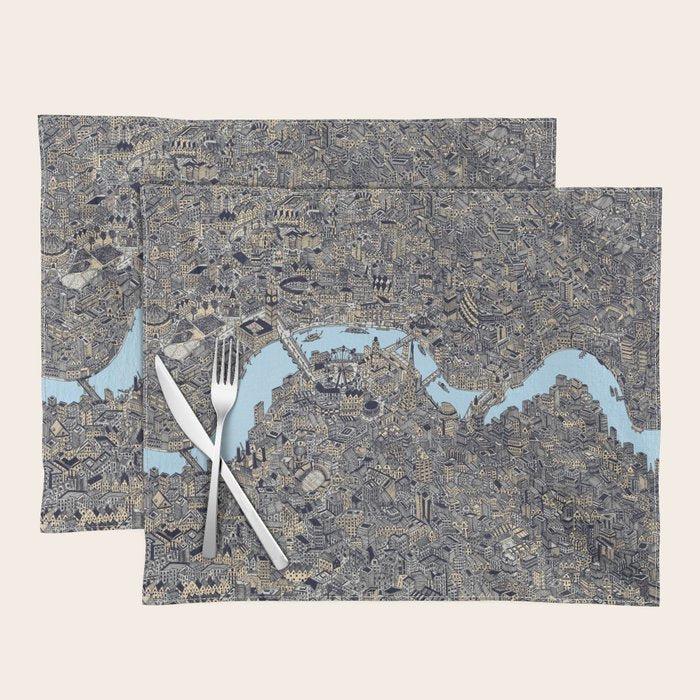London color map city drawing illustration Thames Placemat Gallery Image 1