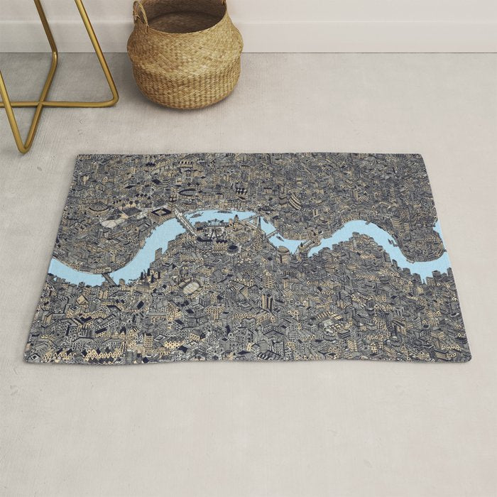London color map city drawing illustration Thames Rug Gallery Image 1