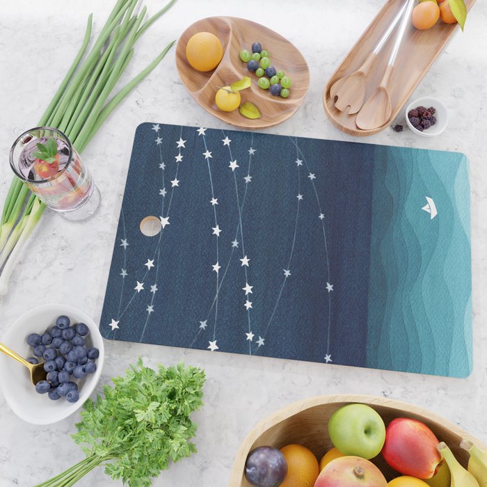 Garlands of stars, watercolor teal ocean Cutting Board Gallery Image 2