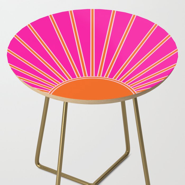 Sun Print Sunrise Hot Pink And Orange Sunshine Retro Sun Wall Art Vintage Boho Abstract Modern Decor Side Table Gallery Image 2