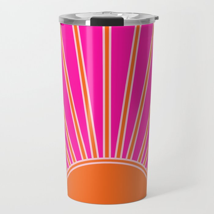 Sun Print Sunrise Hot Pink And Orange Sunshine Retro Sun Wall Art Vintage Boho Abstract Modern Decor Travel Mug Gallery Image 1