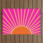 Sun Print Sunrise Hot Pink And Orange Sunshine Retro Sun Wall Art Vintage Boho Abstract Modern Decor Outdoor Rug Gallery Image 1