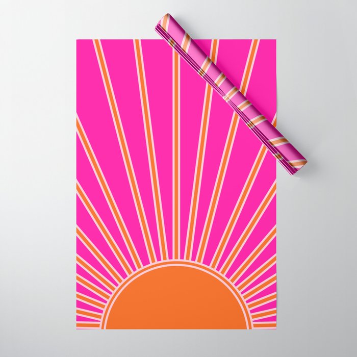 Sun Print Sunrise Hot Pink And Orange Sunshine Retro Sun Wall Art Vintage Boho Abstract Modern Decor Wrapping Paper Gallery Image 1