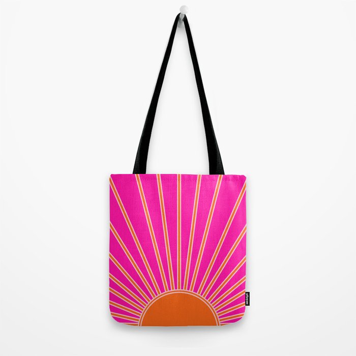 Sun Print Sunrise Hot Pink And Orange Sunshine Retro Sun Wall Art Vintage Boho Abstract Modern Decor Tote Bag Gallery Image 2