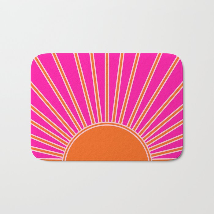 Sun Print Sunrise Hot Pink And Orange Sunshine Retro Sun Wall Art Vintage Boho Abstract Modern Decor Bath Mat Gallery Image 1