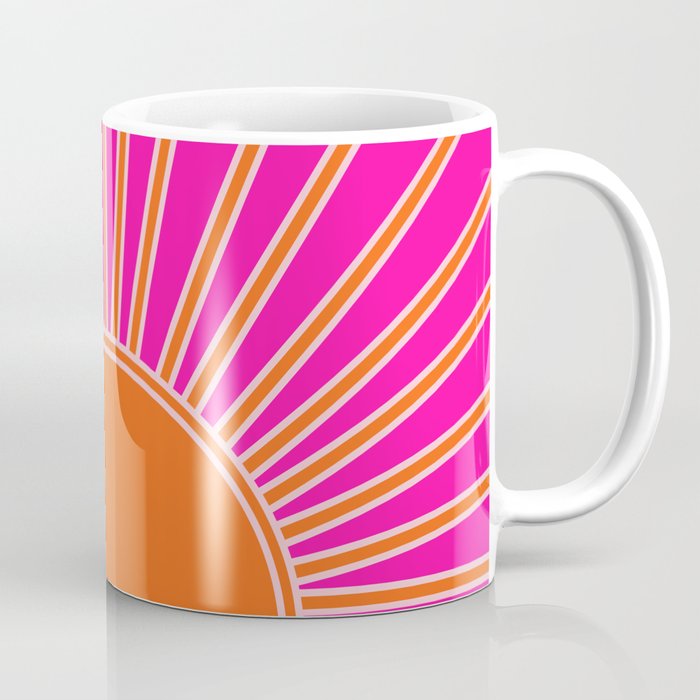 Sun Print Sunrise Hot Pink And Orange Sunshine Retro Sun Wall Art Vintage Boho Abstract Modern Decor Coffee Mug Gallery Image 1
