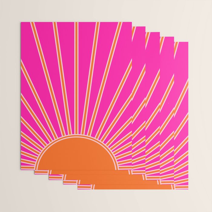 Sun Print Sunrise Hot Pink And Orange Sunshine Retro Sun Wall Art Vintage Boho Abstract Modern Decor Wrapping Paper Gallery Image 3