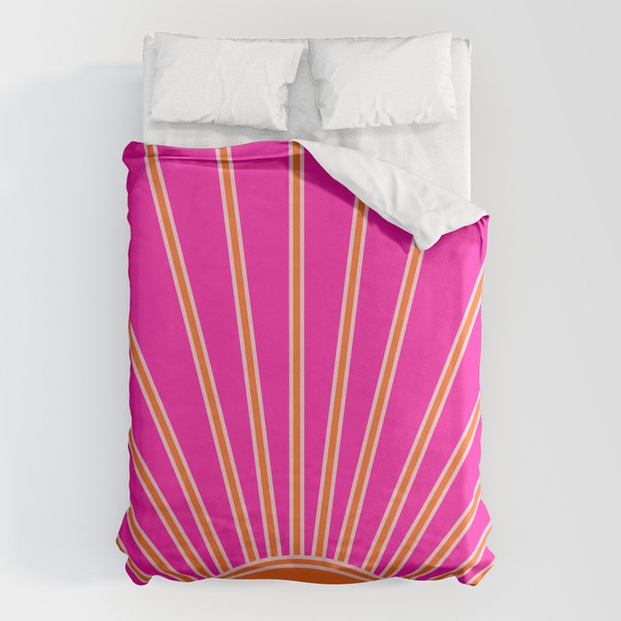 Sun Print Sunrise Hot Pink And Orange Sunshine Retro Sun Wall Art Vintage Boho Abstract Modern Decor Duvet Cover Gallery Image 6