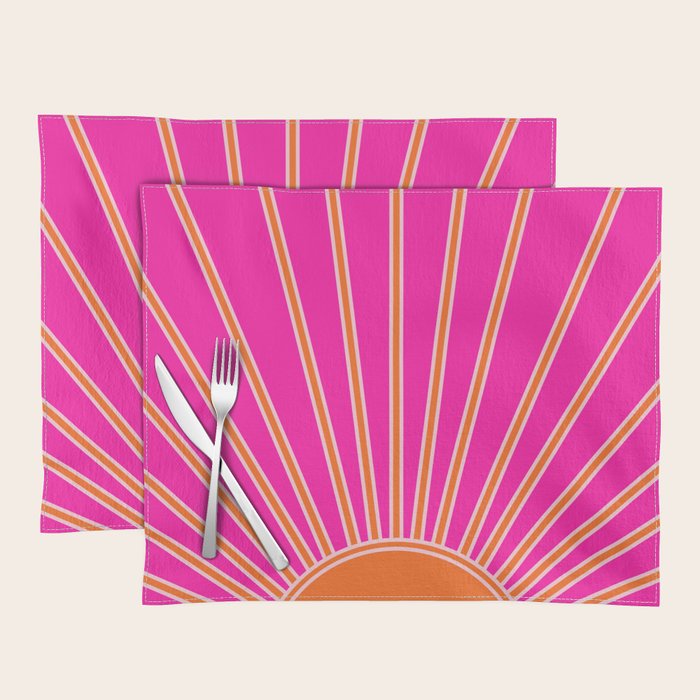 Sun Print Sunrise Hot Pink And Orange Sunshine Retro Sun Wall Art Vintage Boho Abstract Modern Decor Placemat Gallery Image 1