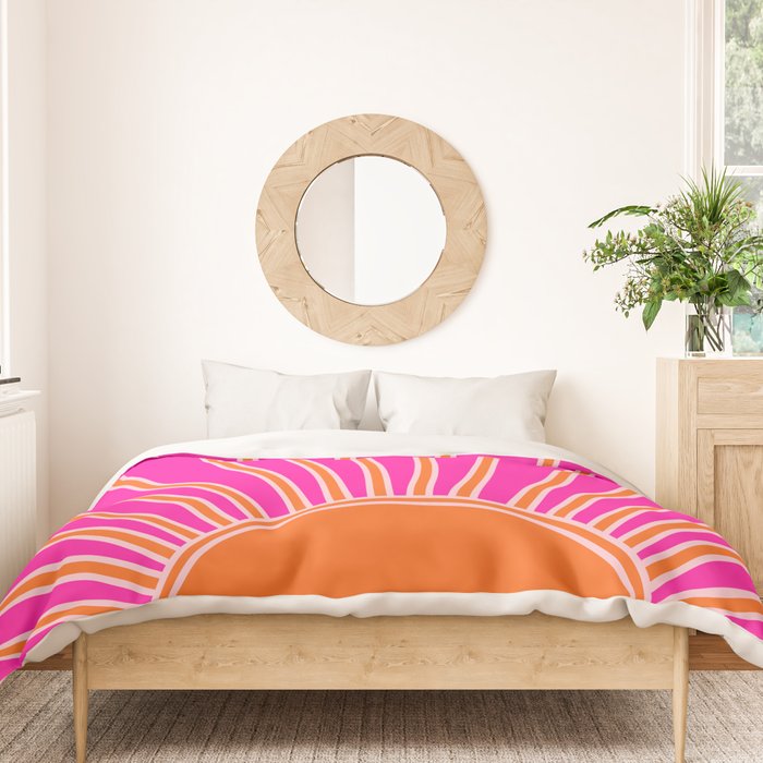 Sun Print Sunrise Hot Pink And Orange Sunshine Retro Sun Wall Art Vintage Boho Abstract Modern Decor Duvet Cover Gallery Image 3