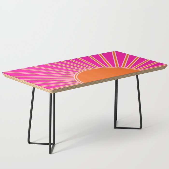 Sun Print Sunrise Hot Pink And Orange Sunshine Retro Sun Wall Art Vintage Boho Abstract Modern Decor Coffee Table Gallery Image 1
