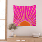 Sun Print Sunrise Hot Pink And Orange Sunshine Retro Sun Wall Art Vintage Boho Abstract Modern Decor Wall Tapestry Gallery Image 2