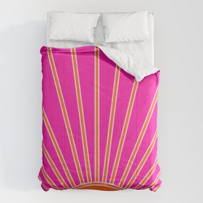 Sun Print Sunrise Hot Pink And Orange Sunshine Retro Sun Wall Art Vintage Boho Abstract Modern Decor Comforter Gallery Image 1