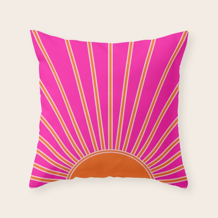 Sun Print Sunrise Hot Pink And Orange Sunshine Retro Sun Wall Art Vintage Boho Abstract Modern Decor Throw Pillow Gallery Image 6