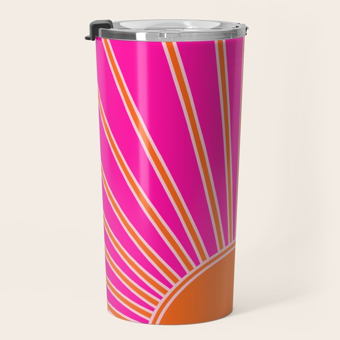 Sun Print Sunrise Hot Pink And Orange Sunshine Retro Sun Wall Art Vintage Boho Abstract Modern Decor Travel Mug Gallery Image 3