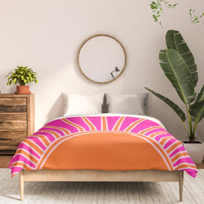 Sun Print Sunrise Hot Pink And Orange Sunshine Retro Sun Wall Art Vintage Boho Abstract Modern Decor Comforter Gallery Image 3