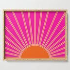 Sun Print Sunrise Hot Pink And Orange Sunshine Retro Sun Wall Art Vintage Boho Abstract Modern Decor Serving Tray Gallery Image 1