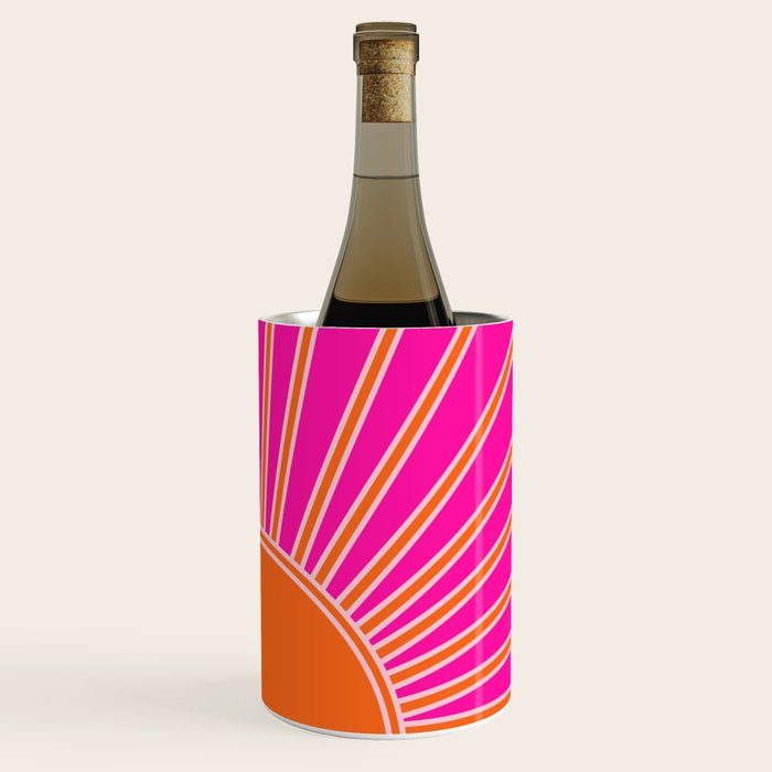 Sun Print Sunrise Hot Pink And Orange Sunshine Retro Sun Wall Art Vintage Boho Abstract Modern Decor Wine Chiller Gallery Image 3
