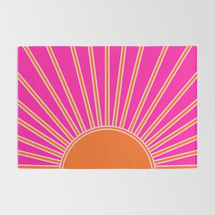 Sun Print Sunrise Hot Pink And Orange Sunshine Retro Sun Wall Art Vintage Boho Abstract Modern Decor Rug Gallery Image 2
