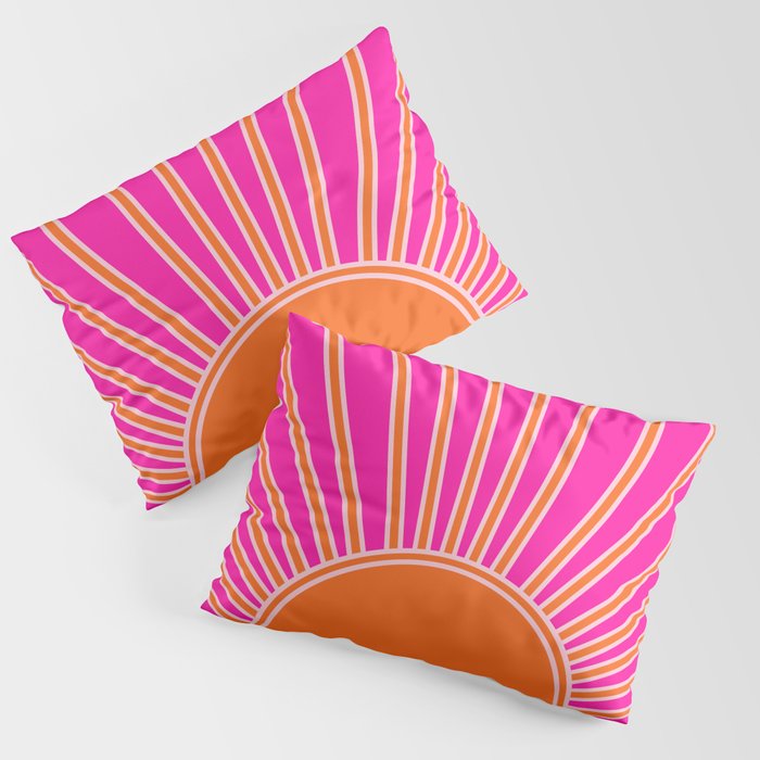 Sun Print Sunrise Hot Pink And Orange Sunshine Retro Sun Wall Art Vintage Boho Abstract Modern Decor Pillow Sham Gallery Image 3