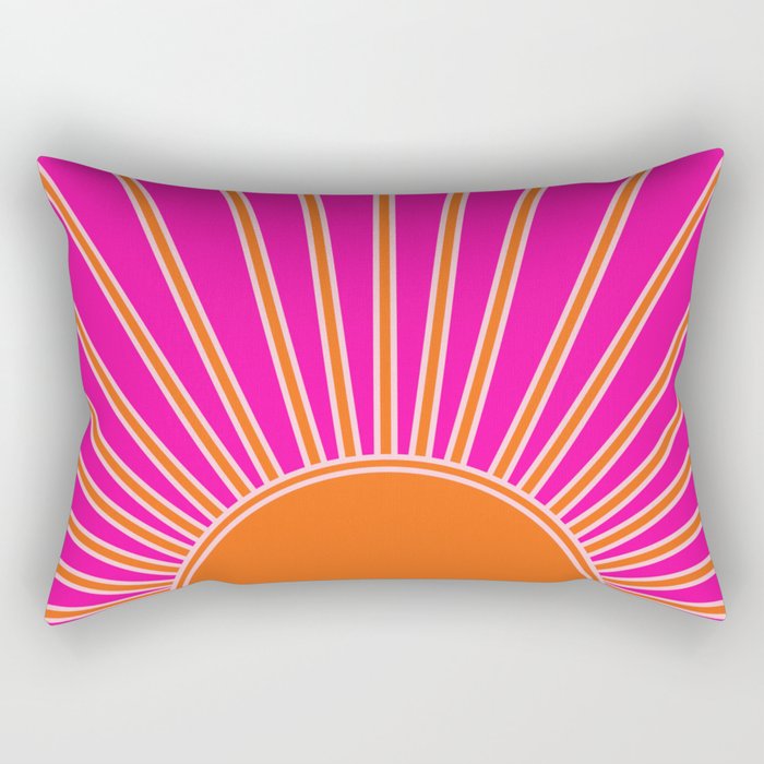 Sun Print Sunrise Hot Pink And Orange Sunshine Retro Sun Wall Art Vintage Boho Abstract Modern Decor Rectangular Pillow Gallery Image 1