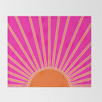 Sun Print Sunrise Hot Pink And Orange Sunshine Retro Sun Wall Art Vintage Boho Abstract Modern Decor Throw Blanket Gallery Image 2
