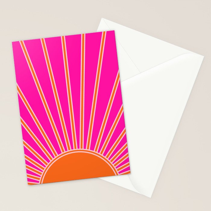 Sun Print Sunrise Hot Pink And Orange Sunshine Retro Sun Wall Art Vintage Boho Abstract Modern Decor Stationery Card Gallery Image 2