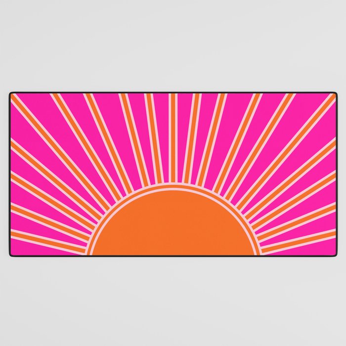 Sun Print Sunrise Hot Pink And Orange Sunshine Retro Sun Wall Art Vintage Boho Abstract Modern Decor Desk Mat Gallery Image 3