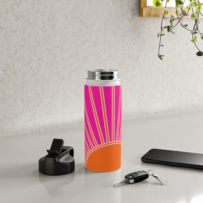 Sun Print Sunrise Hot Pink And Orange Sunshine Retro Sun Wall Art Vintage Boho Abstract Modern Decor Water Bottle Gallery Image 4