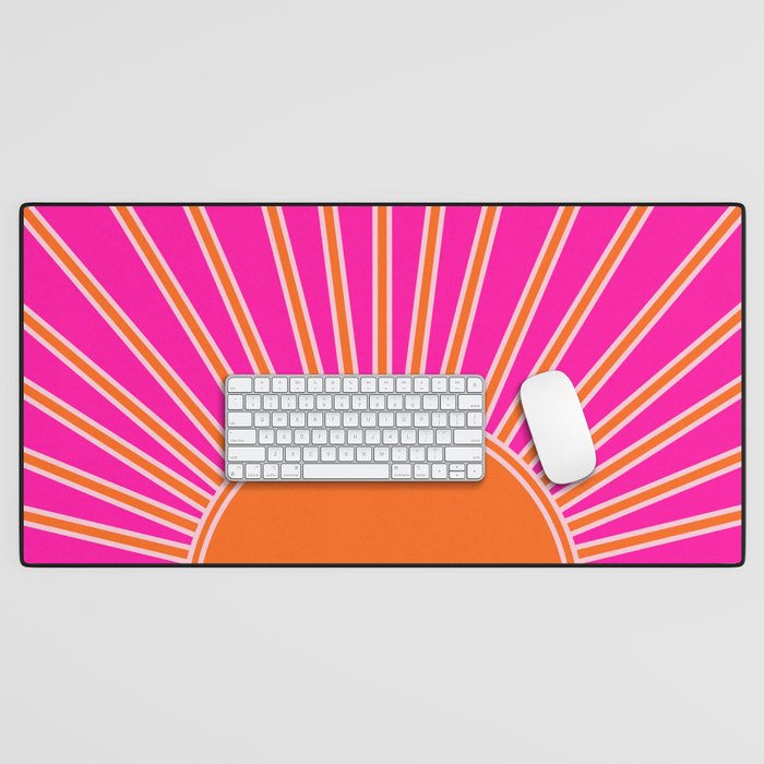 Sun Print Sunrise Hot Pink And Orange Sunshine Retro Sun Wall Art Vintage Boho Abstract Modern Decor Desk Mat Gallery Image 1