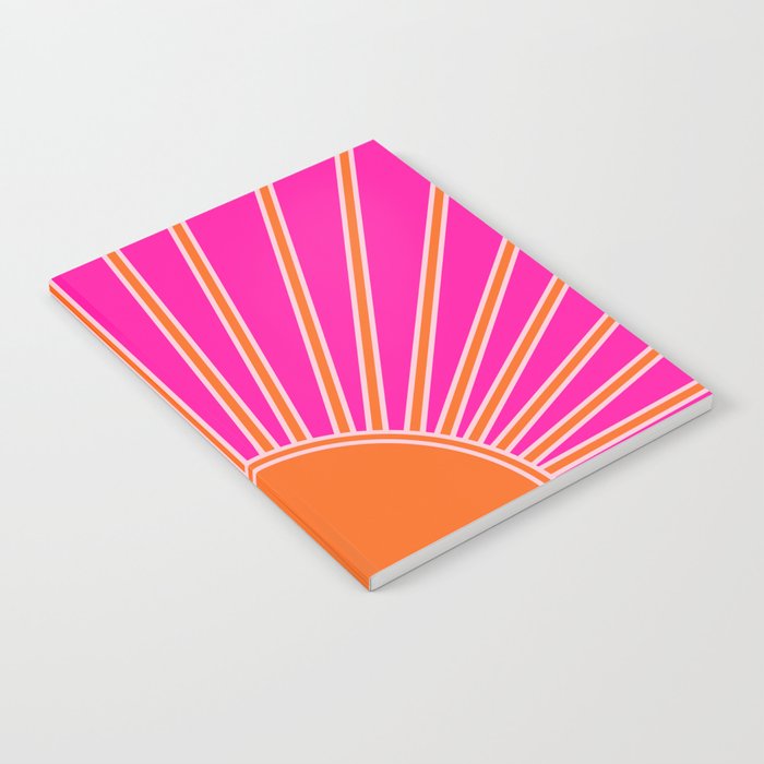 Sun Print Sunrise Hot Pink And Orange Sunshine Retro Sun Wall Art Vintage Boho Abstract Modern Decor Notebook Gallery Image 2