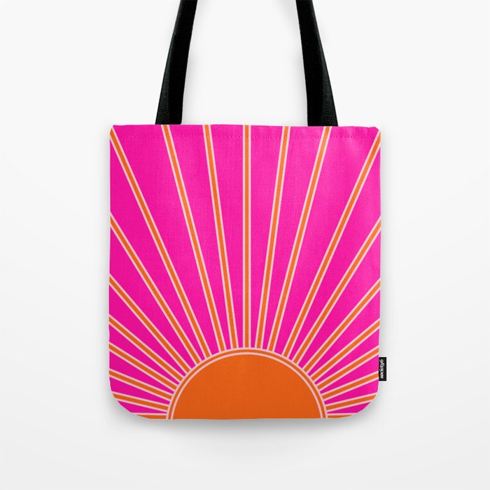 Sun Print Sunrise Hot Pink And Orange Sunshine Retro Sun Wall Art Vintage Boho Abstract Modern Decor Tote Bag Gallery Image 1