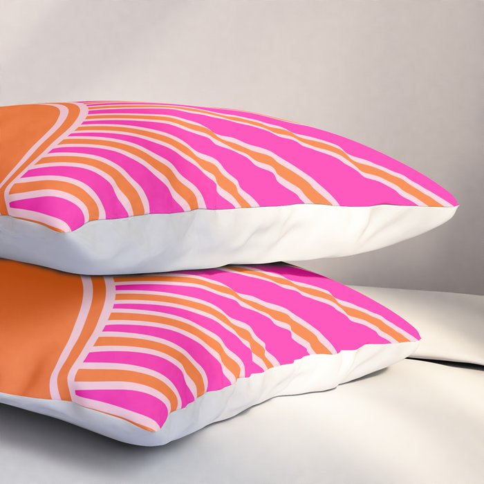Sun Print Sunrise Hot Pink And Orange Sunshine Retro Sun Wall Art Vintage Boho Abstract Modern Decor Pillow Sham Gallery Image 3