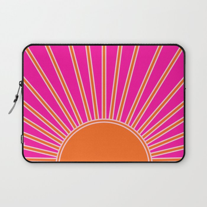 Sun Print Sunrise Hot Pink And Orange Sunshine Retro Sun Wall Art Vintage Boho Abstract Modern Decor Laptop Sleeve Gallery Image 1