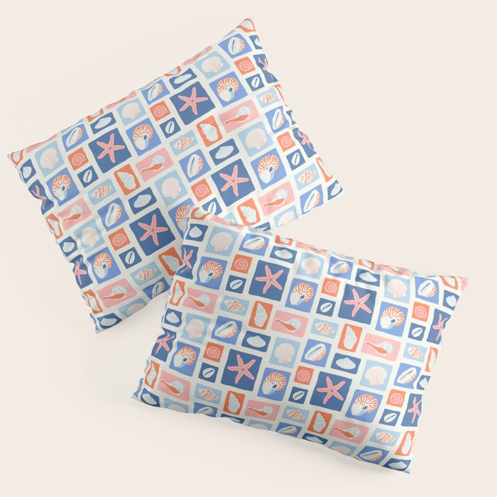 Vintage marine seashell mosaic art pattern Pillow Sham Gallery Image 3