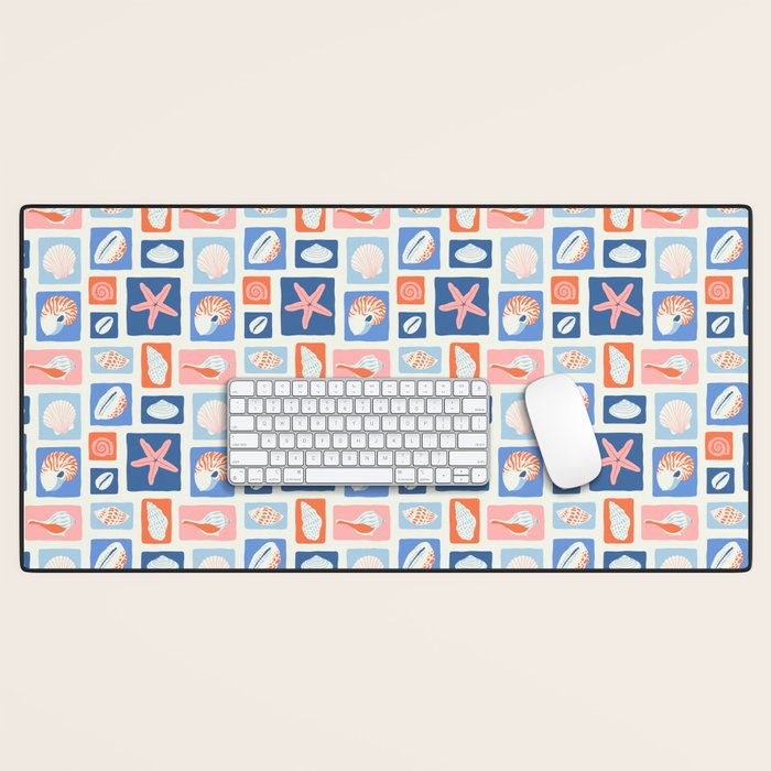 Vintage marine seashell mosaic art pattern Desk Mat Gallery Image 1