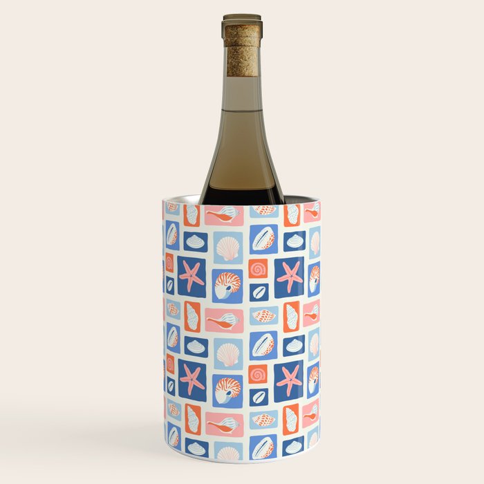 Vintage marine seashell mosaic art pattern Wine Chiller Gallery Image 1