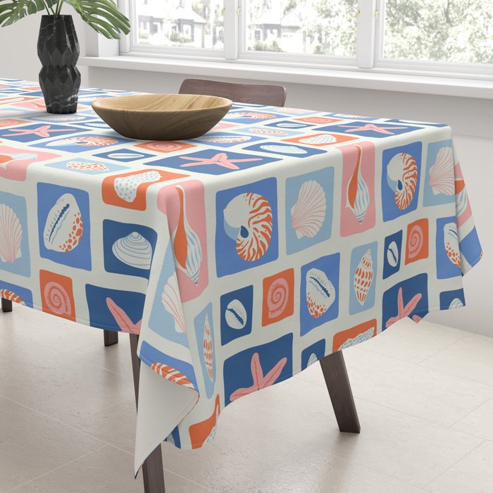 Vintage marine seashell mosaic art pattern Tablecloth Gallery Image 3