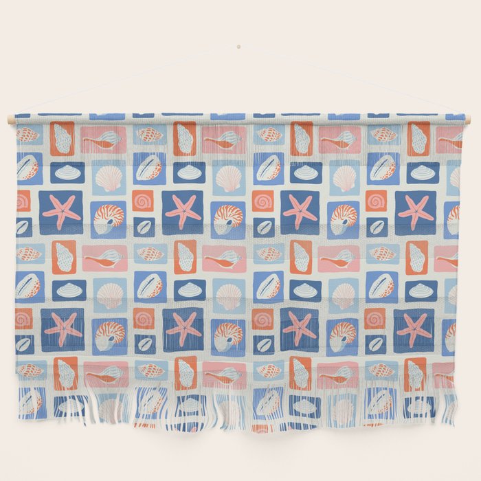 Vintage marine seashell mosaic art pattern Wall Hanging Gallery Image 1