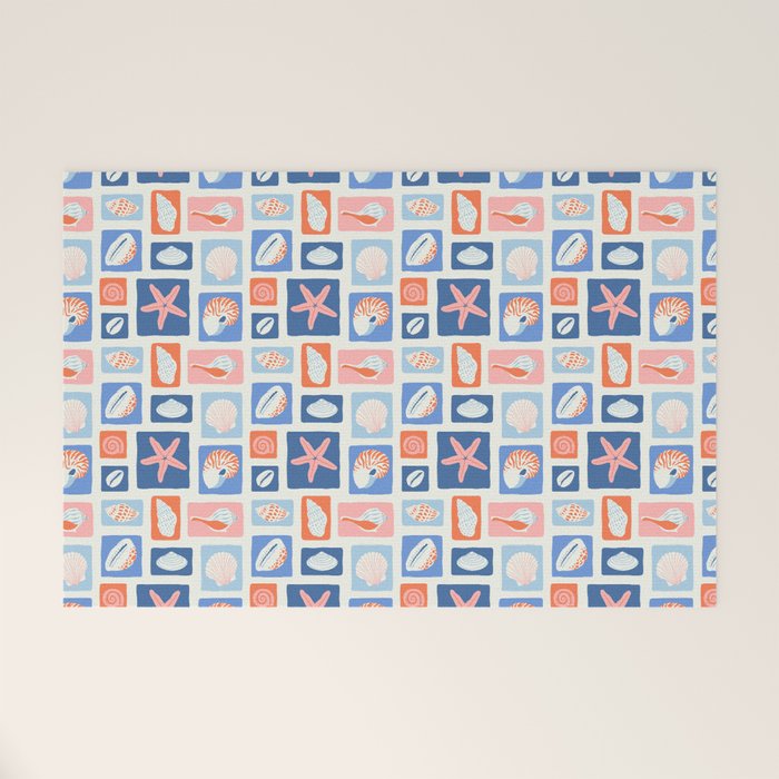 Vintage marine seashell mosaic art pattern Welcome Mat Gallery Image 1