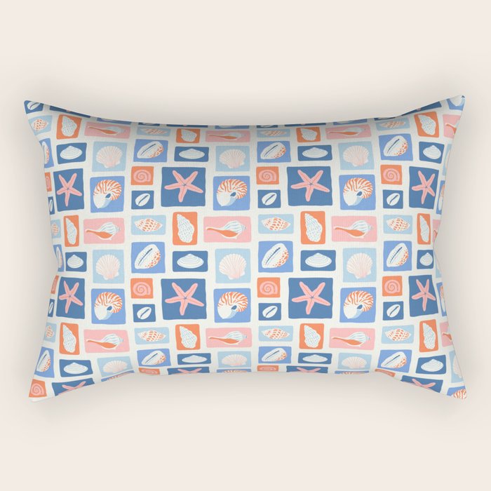 Vintage marine seashell mosaic art pattern Rectangular Pillow Gallery Image 2