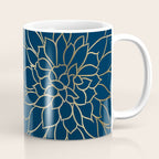 Floral Prints, Line Art, Navy Blue and Gold Coffee Mug Gallery Image 1