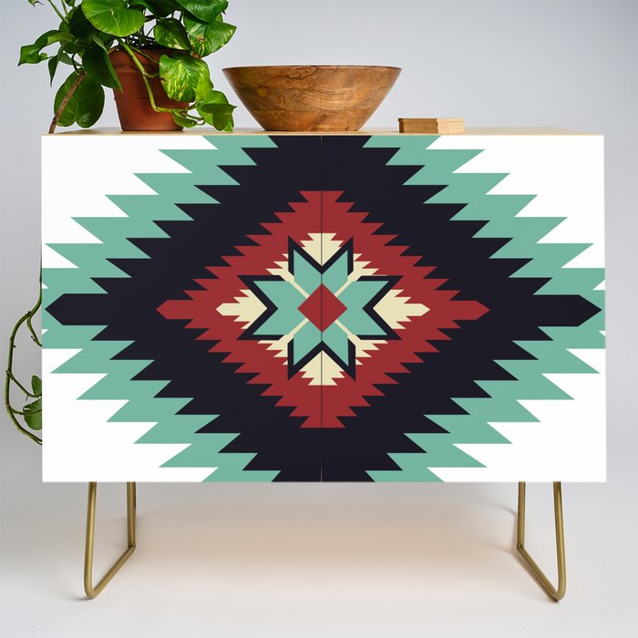 Southwest Santa Fe Geometric Tribal Indian Pattern Credenza Gallery Image 1