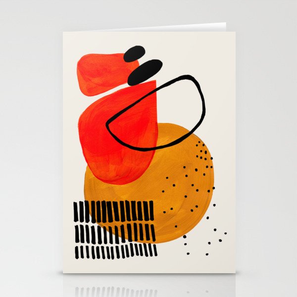 Mid Century Modern Abstract Colorful Art Yellow Ball Orange Shapes Orbit Black Pattern Stationery Card Gallery Image 2