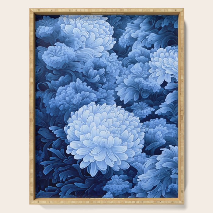 Floral Art Navy Blue Botanical Wall Art Maximalist Poster Dopamine Decor Flower Pattern Gift for Her Serving Tray Gallery Image 1
