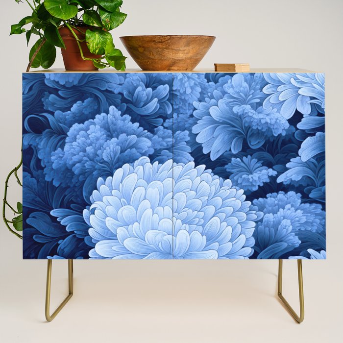 Floral Art Navy Blue Botanical Wall Art Maximalist Poster Dopamine Decor Flower Pattern Gift for Her Credenza Gallery Image 1