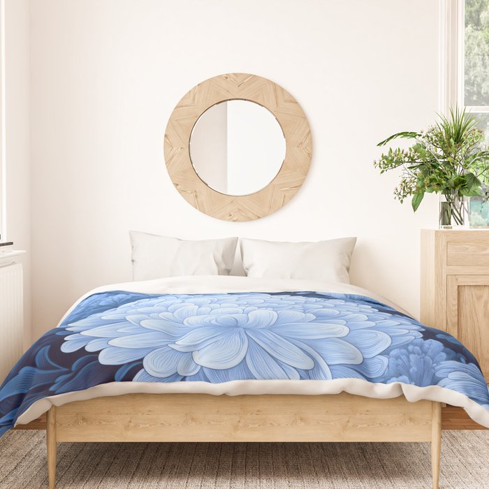 Floral Art Navy Blue Botanical Wall Art Maximalist Poster Dopamine Decor Flower Pattern Gift for Her Duvet Cover Gallery Image 3