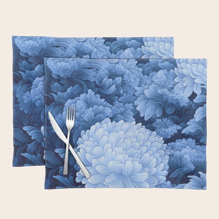 Floral Art Navy Blue Botanical Wall Art Maximalist Poster Dopamine Decor Flower Pattern Gift for Her Placemat Gallery Image 1