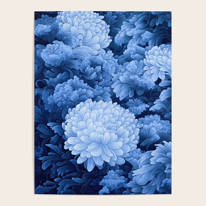Floral Art Navy Blue Botanical Wall Art Maximalist Poster Dopamine Decor Flower Pattern Gift for Her Poster Gallery Image 4