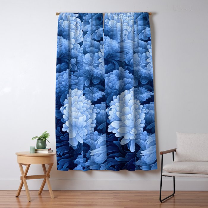 Floral Art Navy Blue Botanical Wall Art Maximalist Poster Dopamine Decor Flower Pattern Gift for Her Window Curtain Gallery Image 5